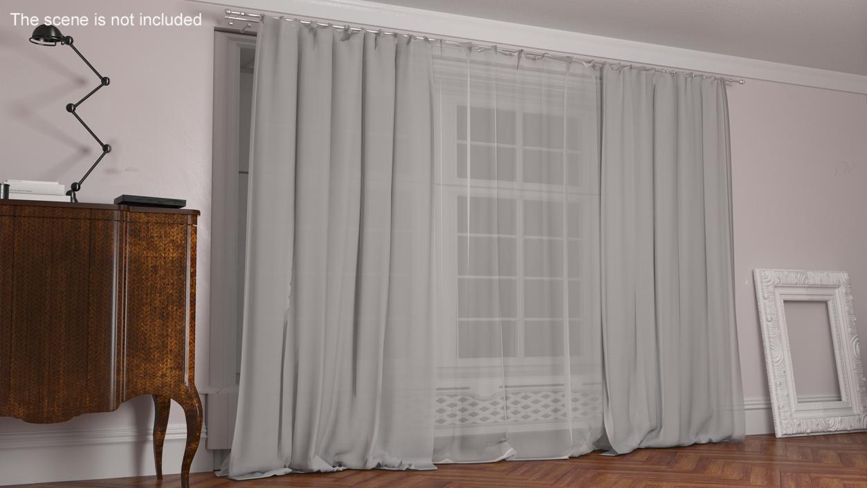 Sheer Window Curtains White 3D