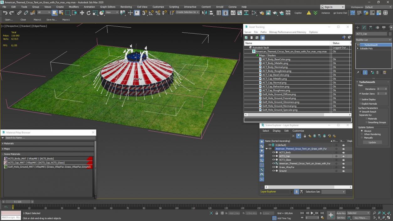 3D model American Themed Circus Tent on Grass with Fur