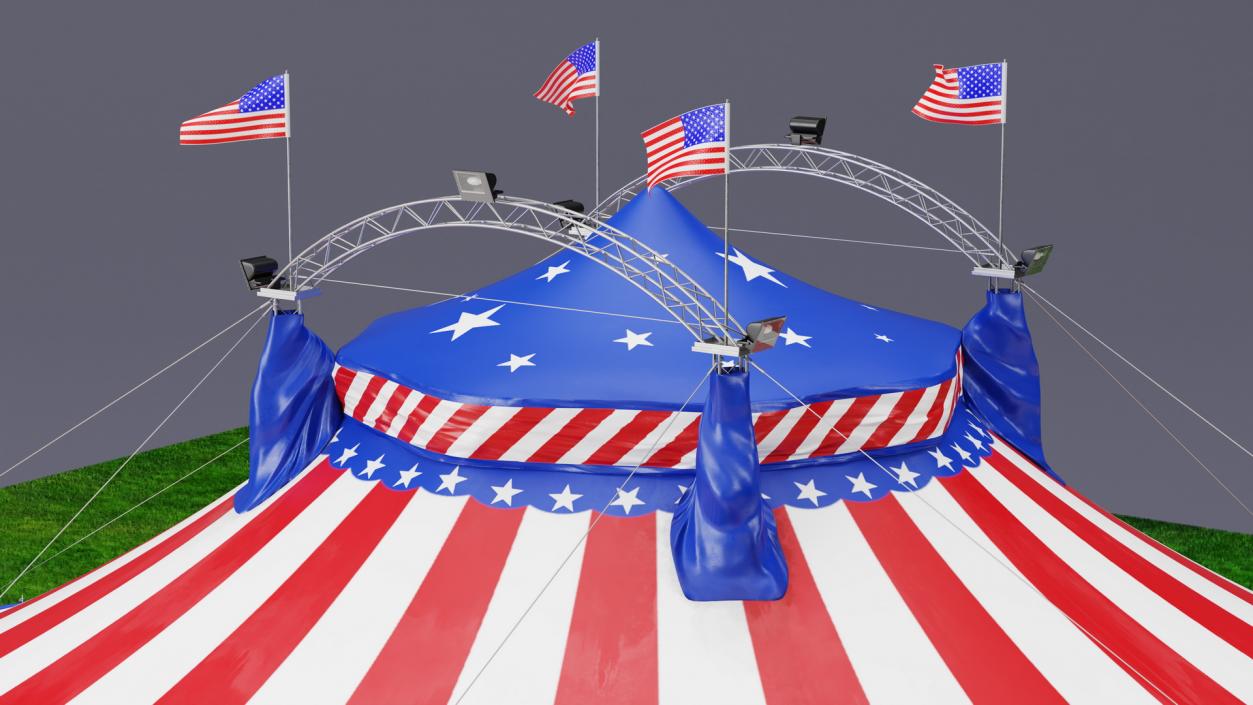 3D model American Themed Circus Tent on Grass with Fur