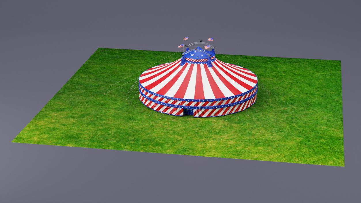 3D model American Themed Circus Tent on Grass with Fur