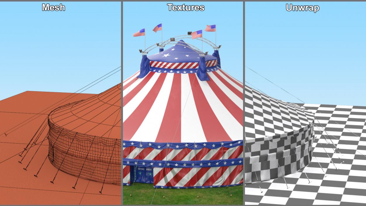 3D model American Themed Circus Tent on Grass with Fur