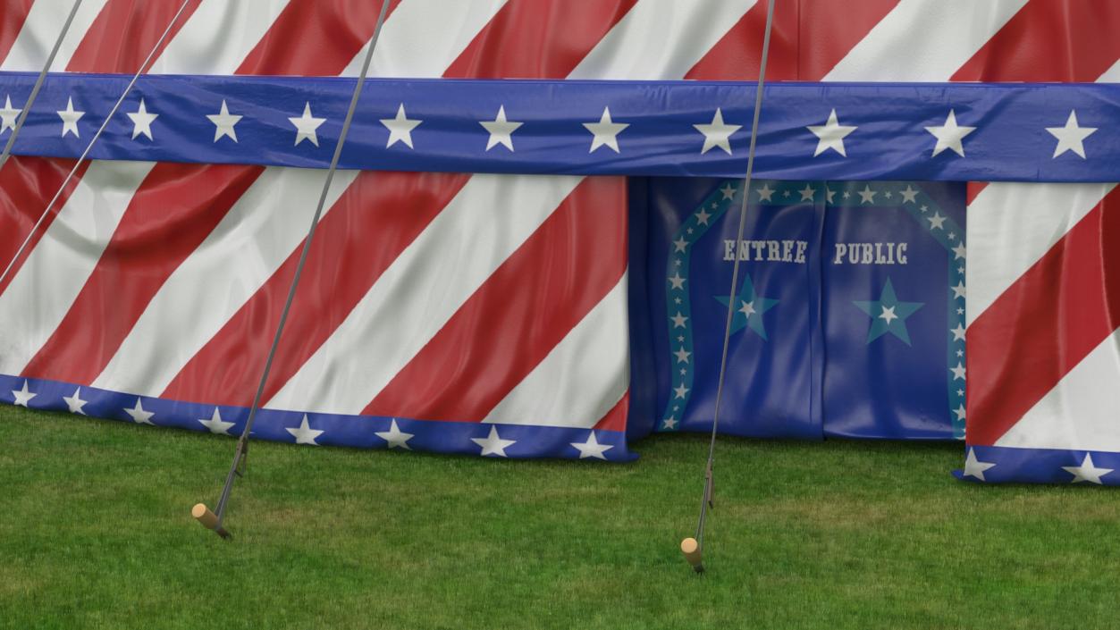 3D model American Themed Circus Tent on Grass with Fur