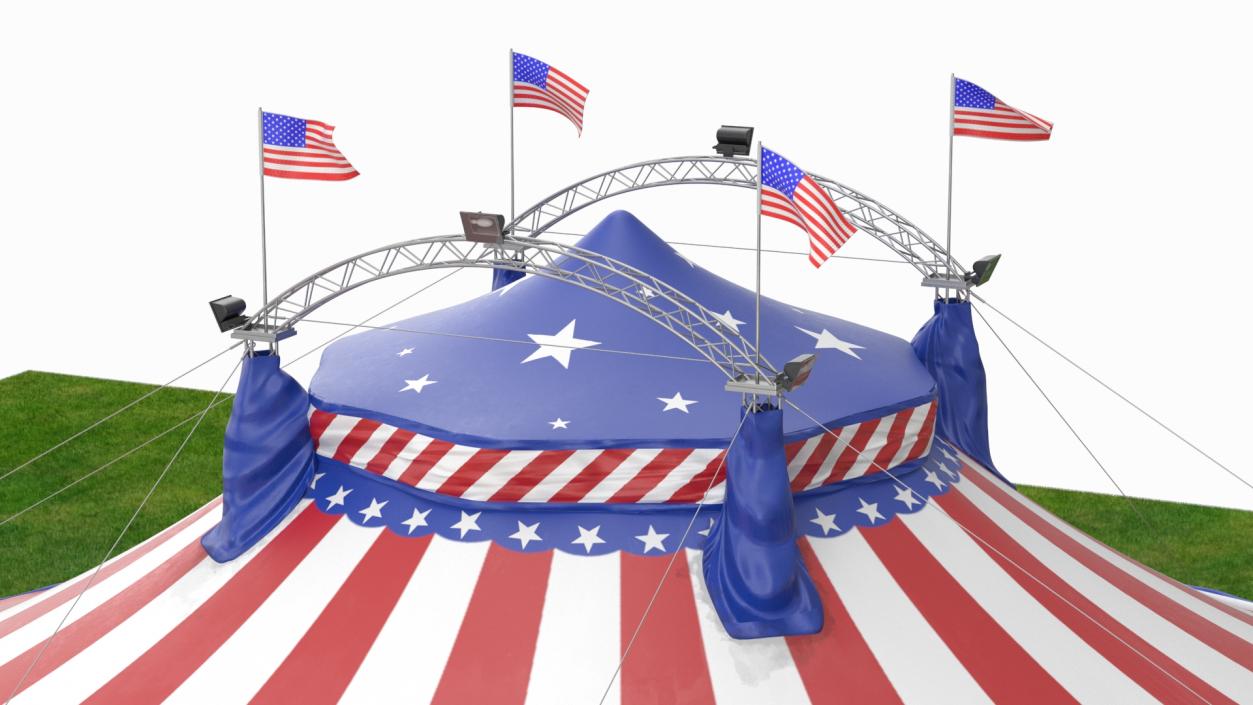 3D model American Themed Circus Tent on Grass with Fur