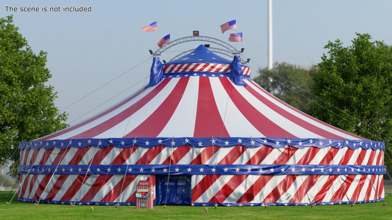 3D model American Themed Circus Tent on Grass with Fur