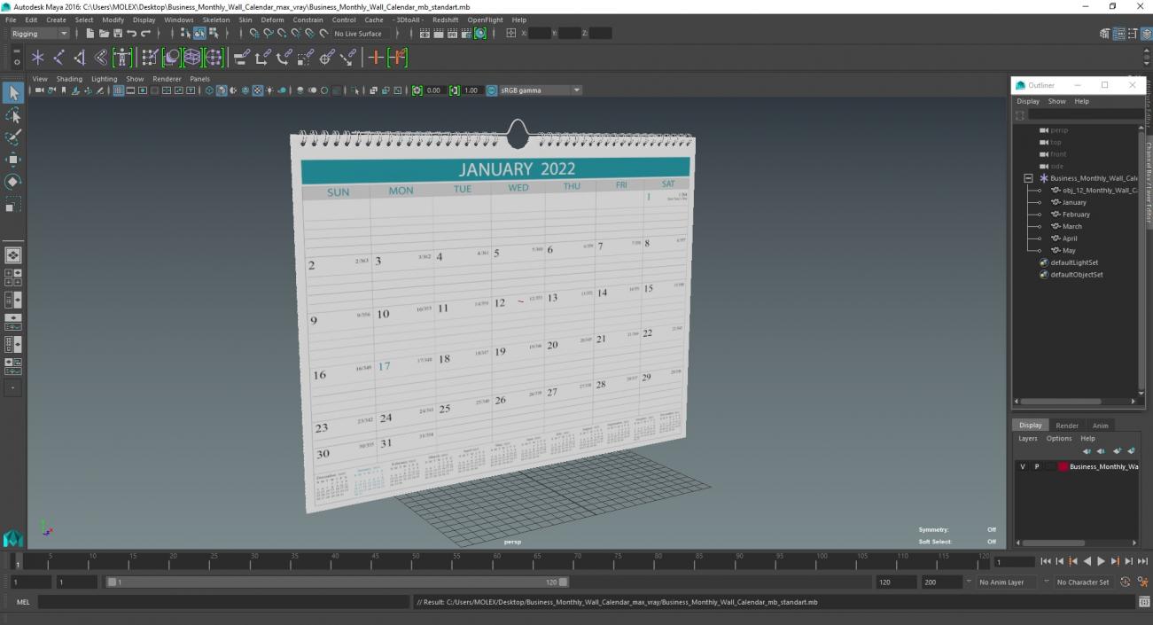 3D model Business Monthly Wall Calendar