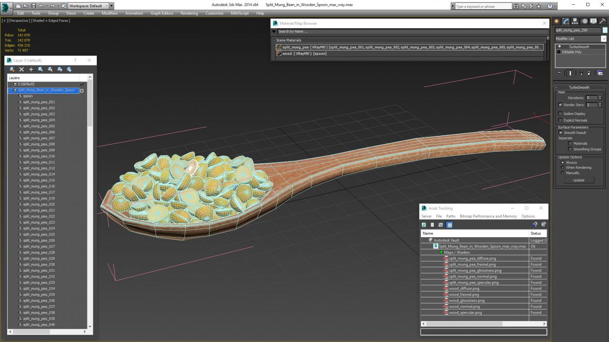 3D Split Mung Bean in Wooden Spoon