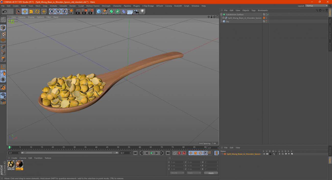 3D Split Mung Bean in Wooden Spoon