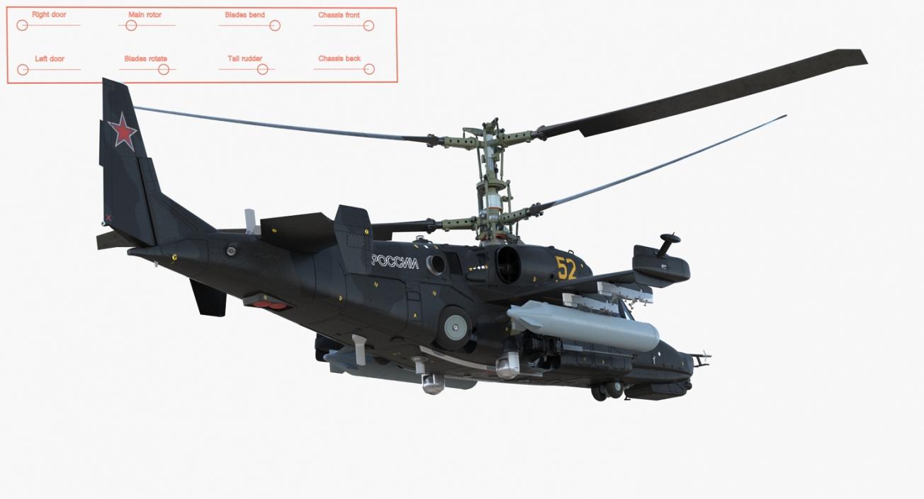 3D Kamov Ka 52 or Alligator Russian Attack Helicopter Rigged for Maya