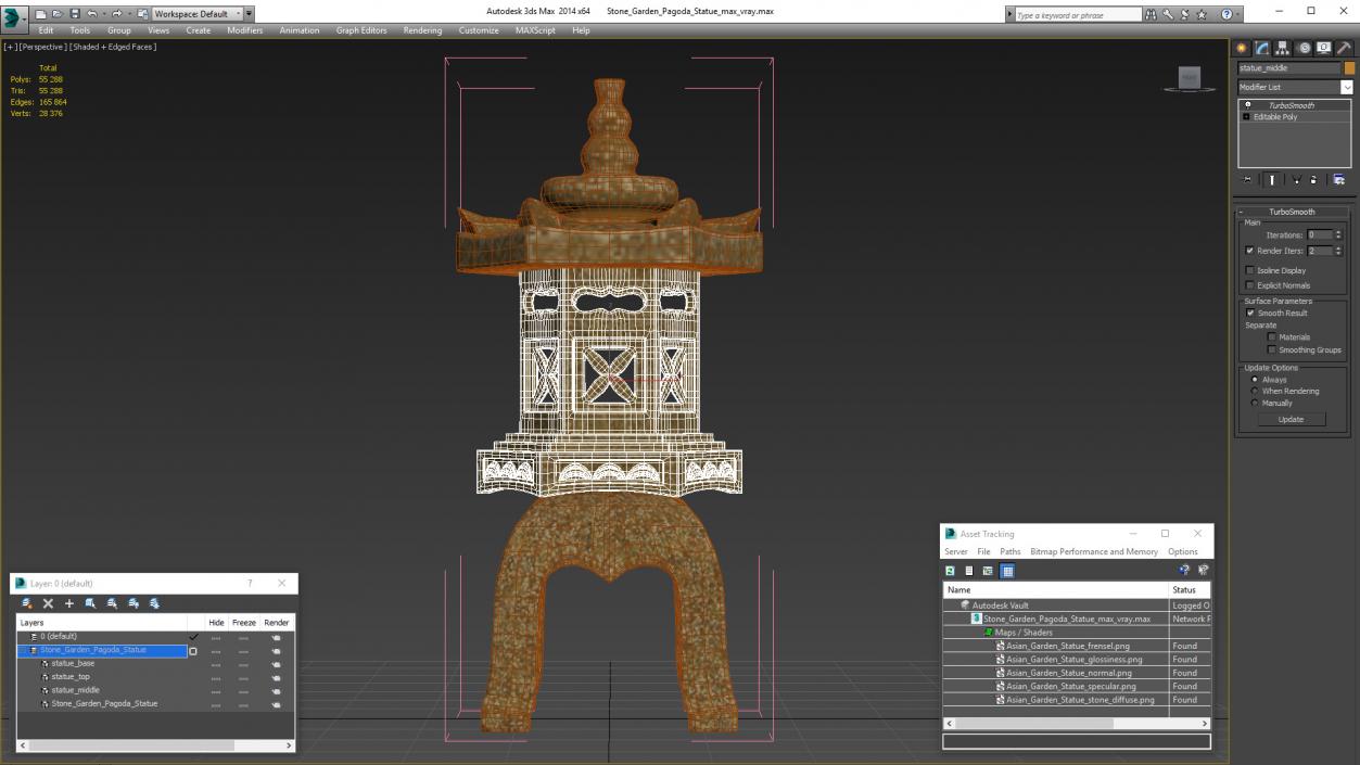 3D Stone Garden Pagoda Statue