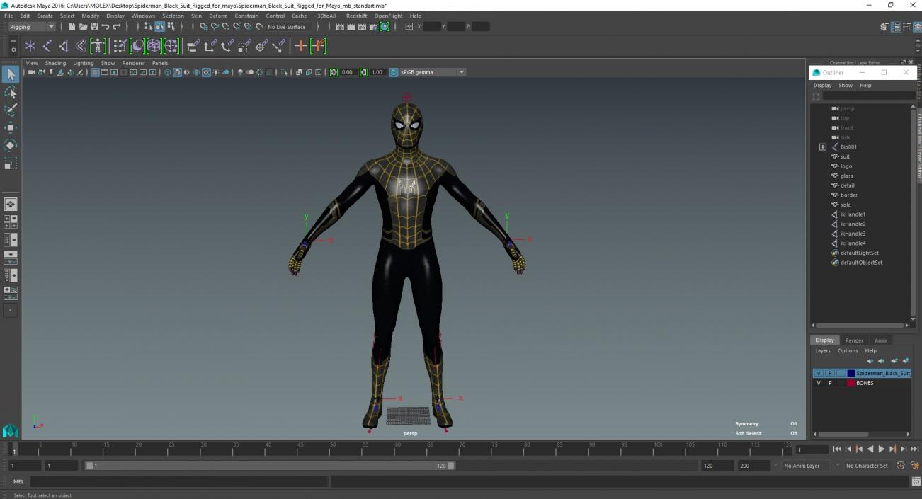 3D Spiderman Black Suit Rigged for Maya