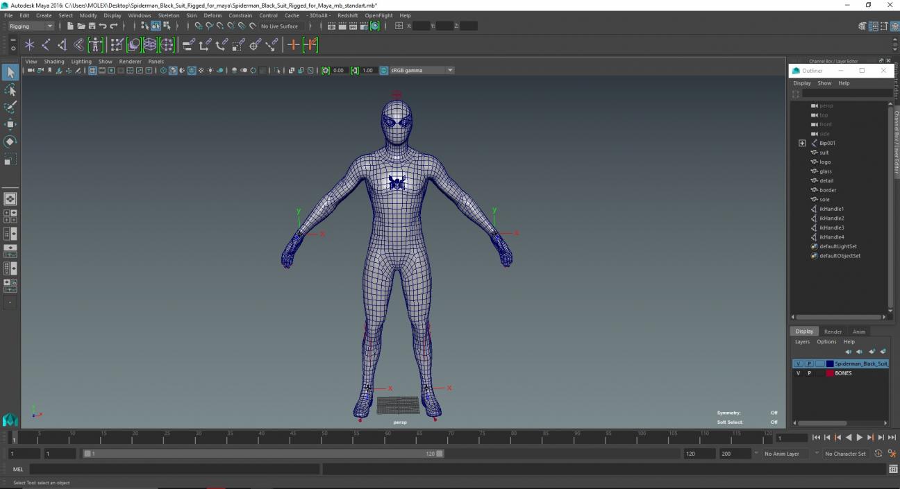 3D Spiderman Black Suit Rigged for Maya