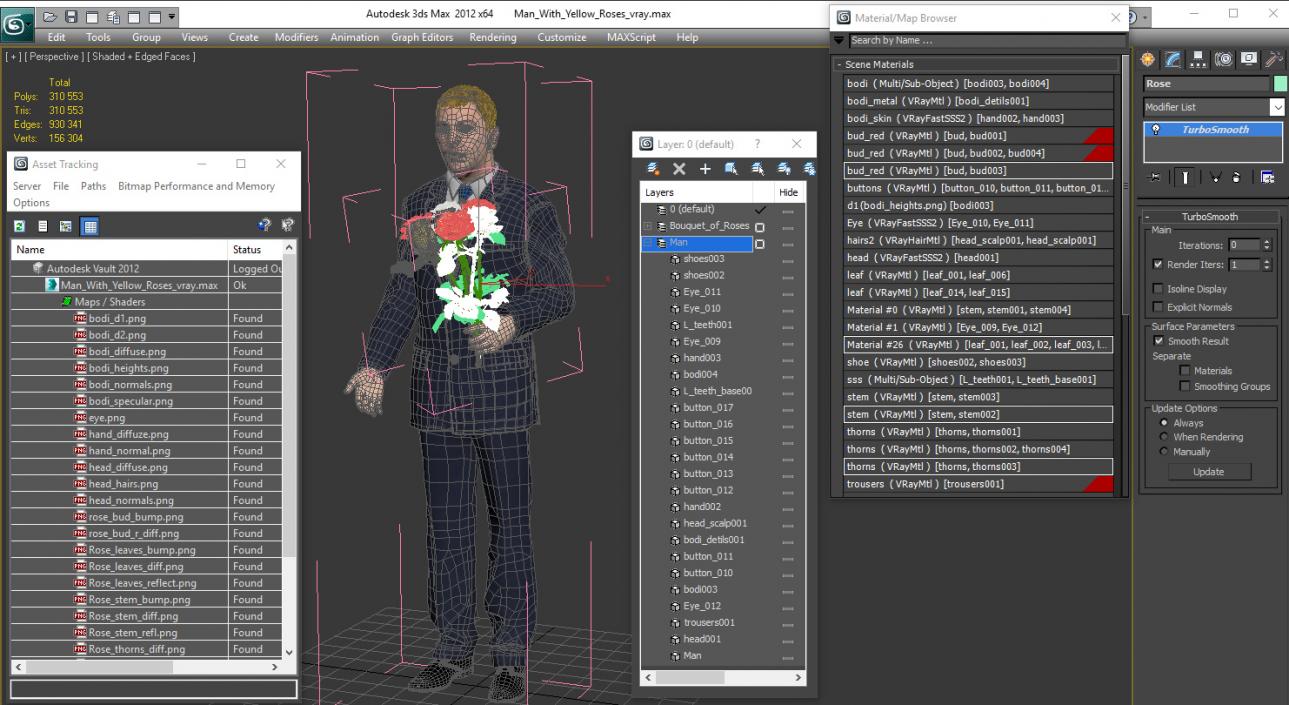 3D Man With Yellow Roses