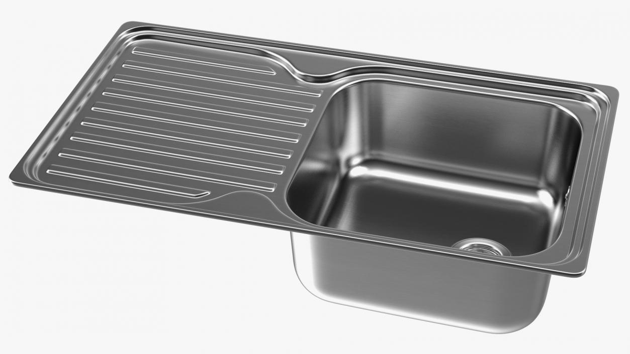 3D model Single Bowl Kitchen Sink with Drainboard