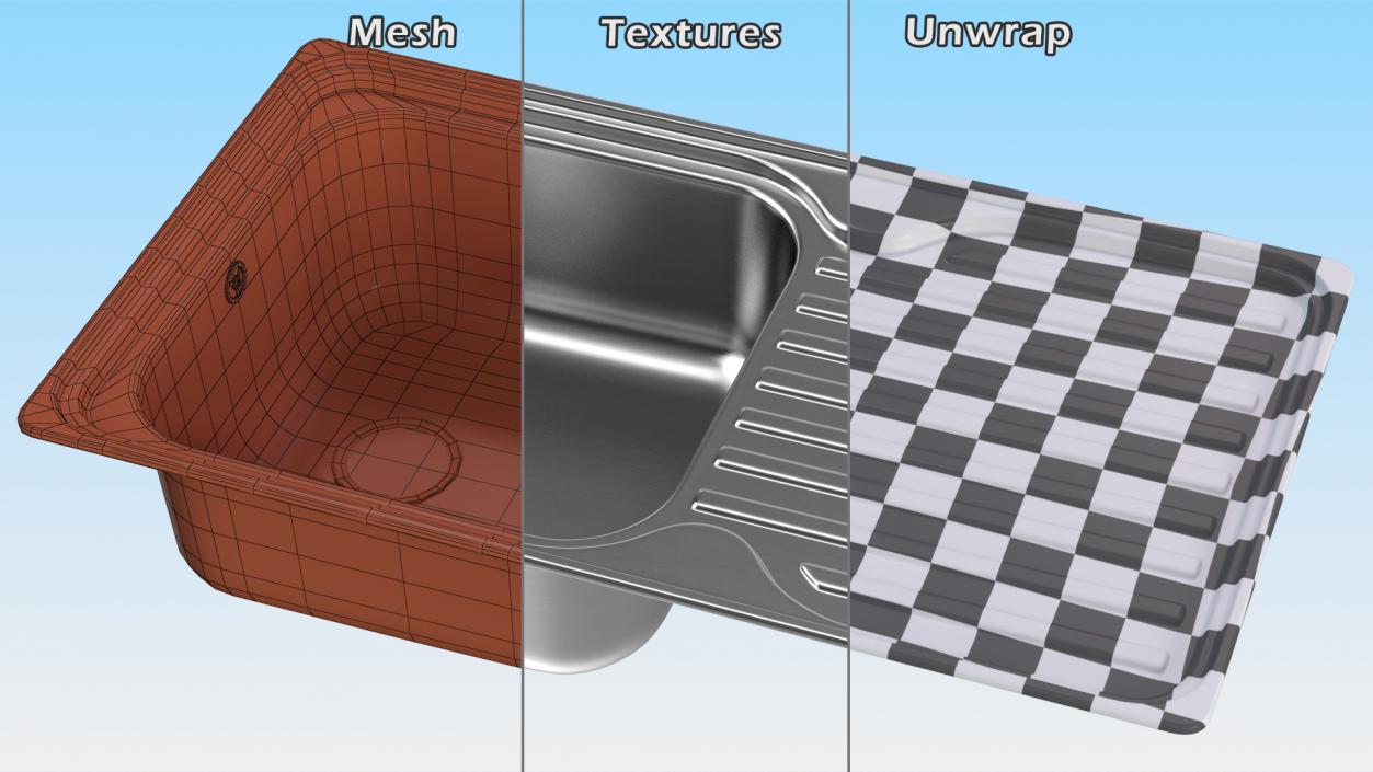 3D model Single Bowl Kitchen Sink with Drainboard