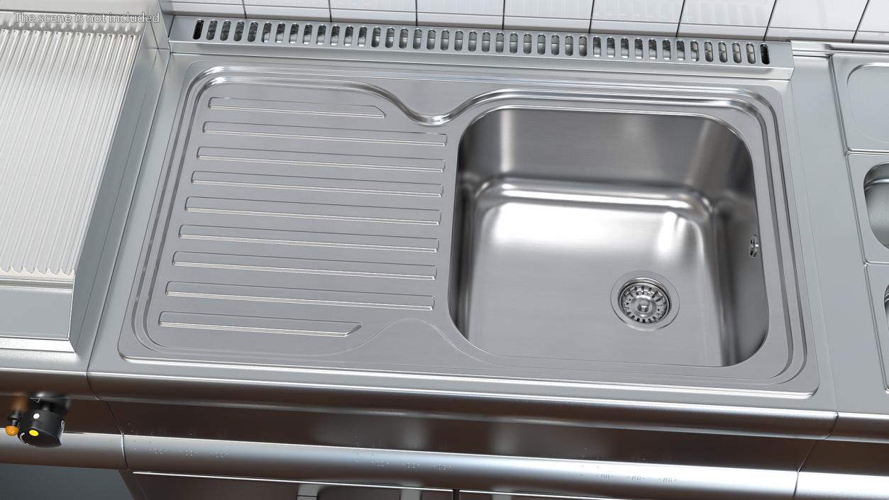 3D model Single Bowl Kitchen Sink with Drainboard