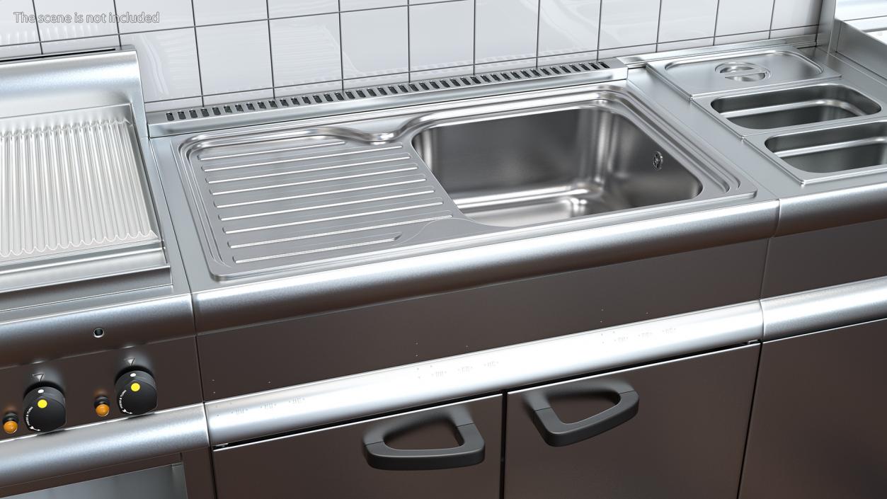 3D model Single Bowl Kitchen Sink with Drainboard