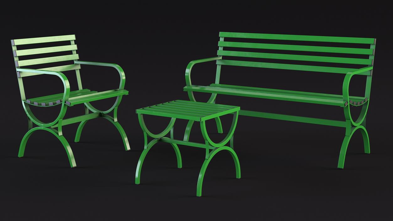 3D Metal Outdoor Furniture Set Green model