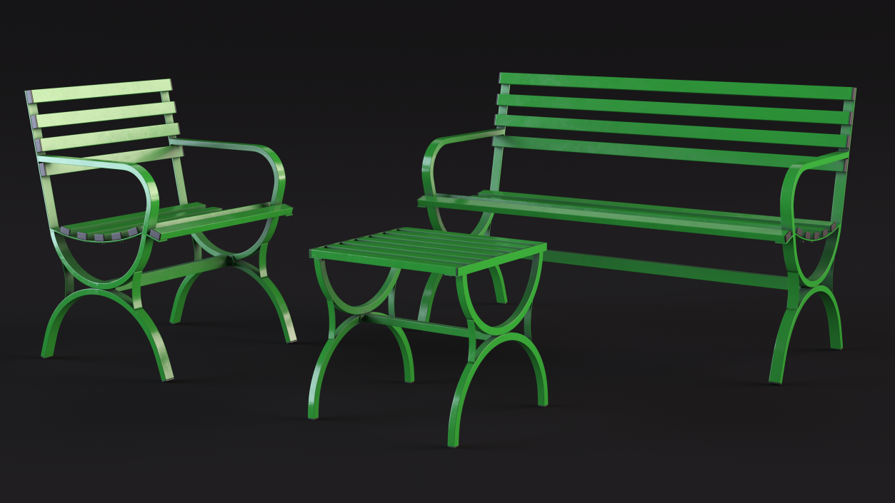 3D Metal Outdoor Furniture Set Green model