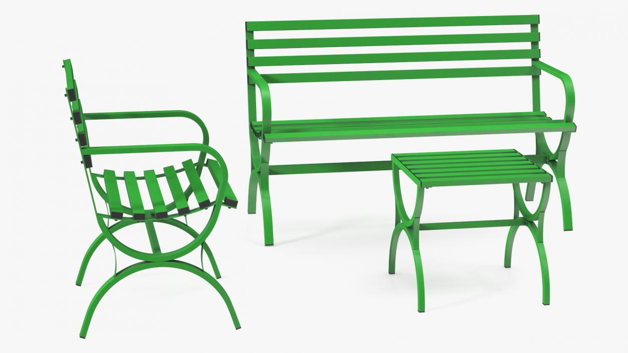 3D Metal Outdoor Furniture Set Green model