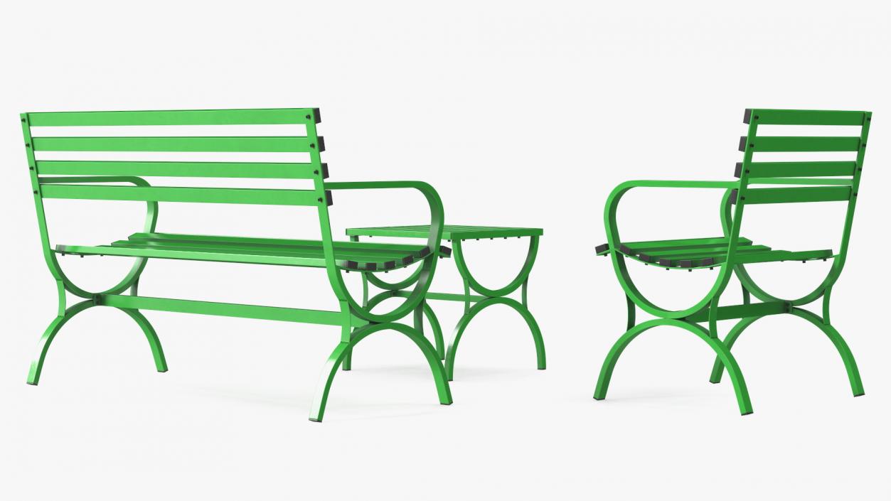 3D Metal Outdoor Furniture Set Green model