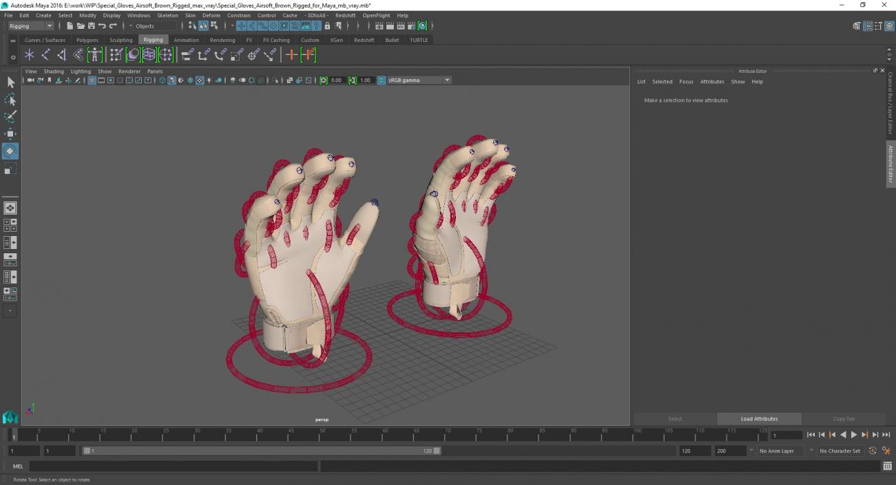 Special Gloves Airsoft Brown Rigged for Maya 3D model