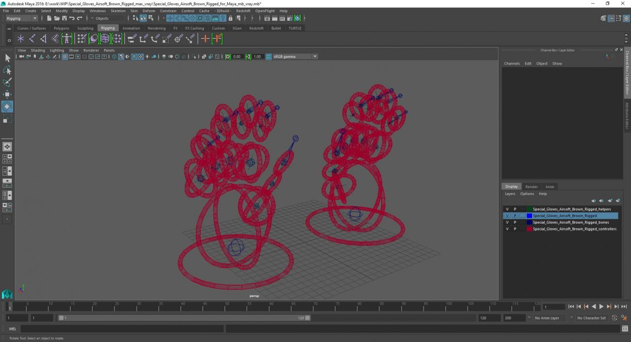Special Gloves Airsoft Brown Rigged for Maya 3D model