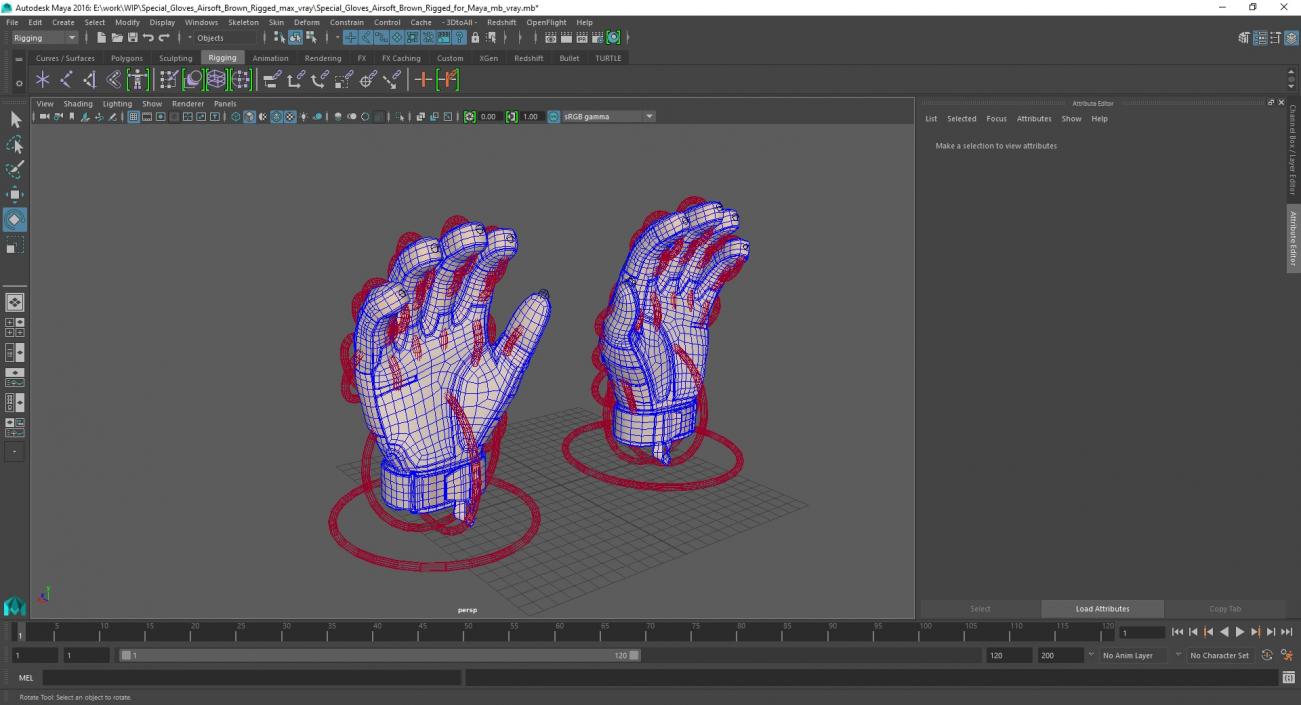 Special Gloves Airsoft Brown Rigged for Maya 3D model