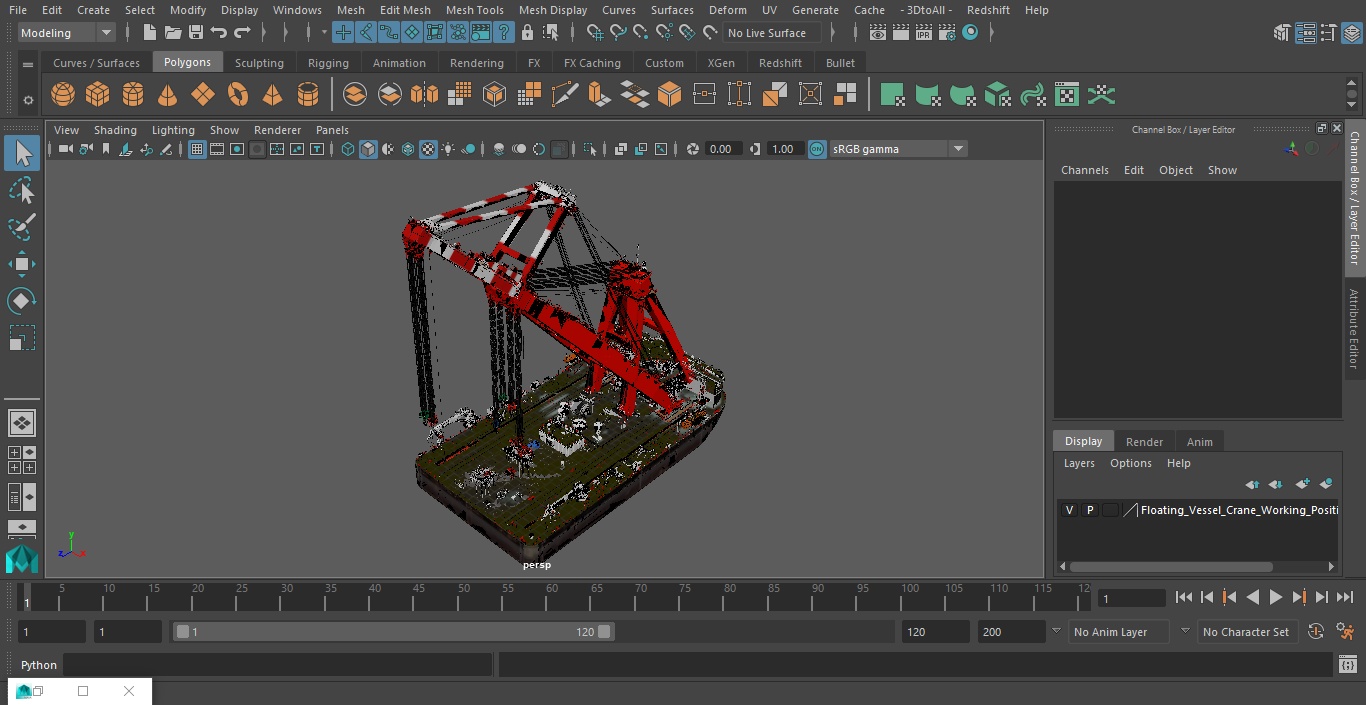 3D Floating Vessel Crane Working Position model