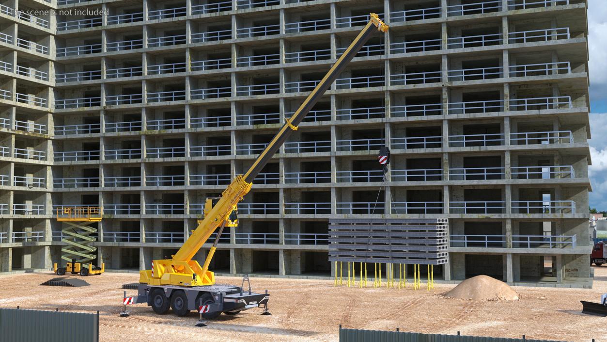 Mobile Crane Liebherr with Concrete Slab Rigged 3D