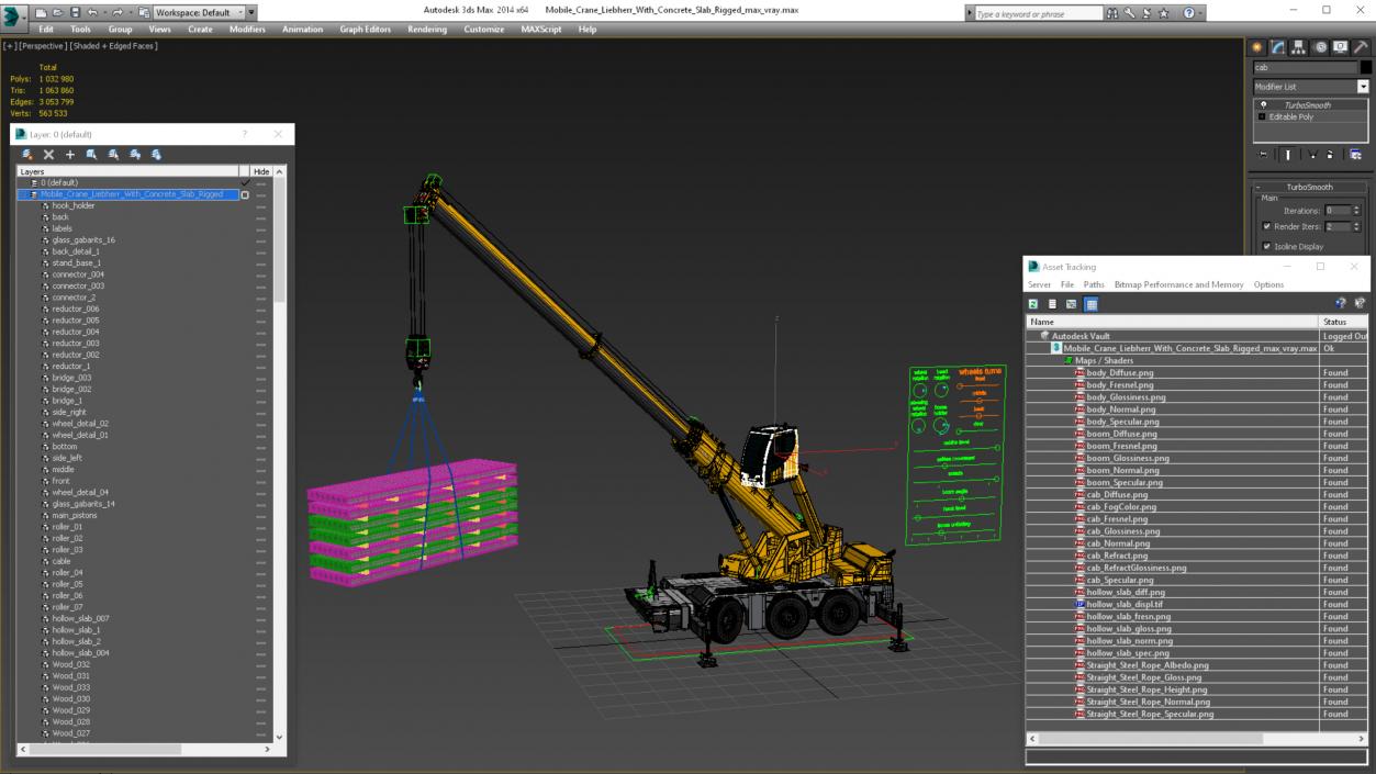 Mobile Crane Liebherr with Concrete Slab Rigged 3D