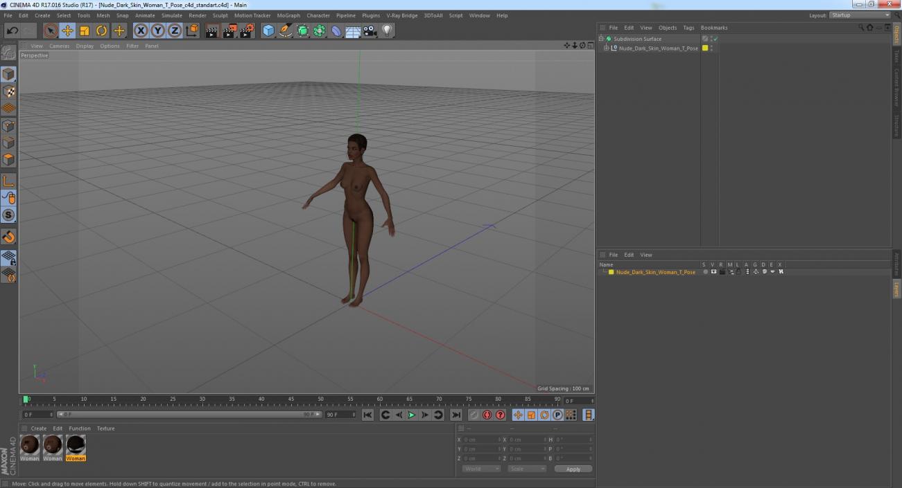 Nude Dark Skin Woman T Pose 3D