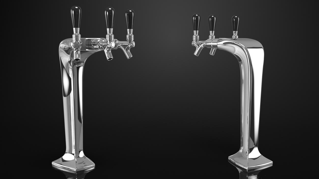 3D Triple Beer Tap Faucet Chrome Draft Beer Tower