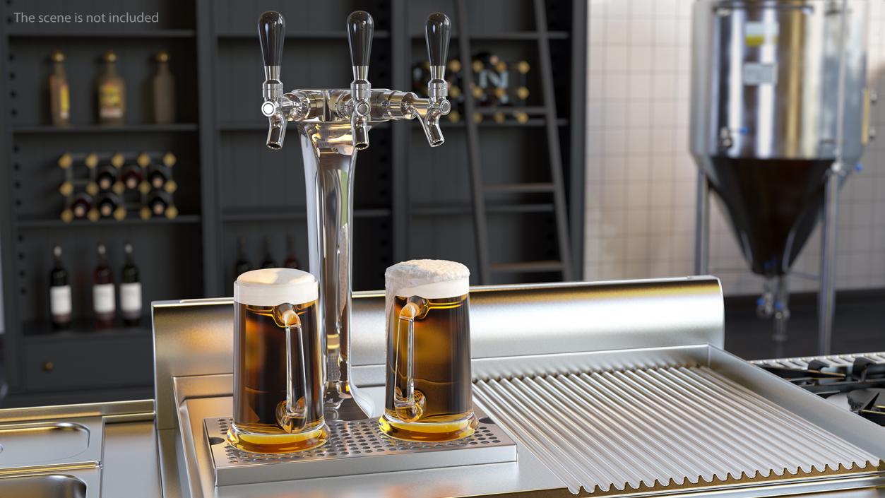 3D Triple Beer Tap Faucet Chrome Draft Beer Tower