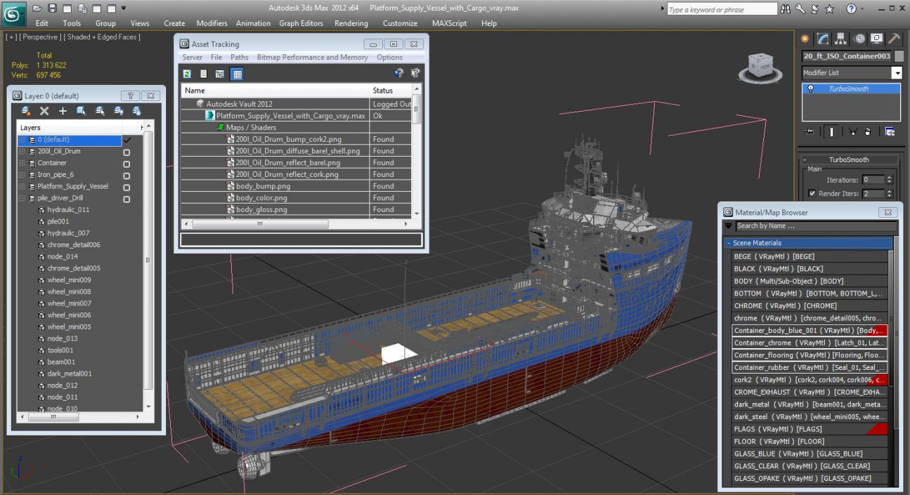 3D Platform Supply Vessel with Cargo model