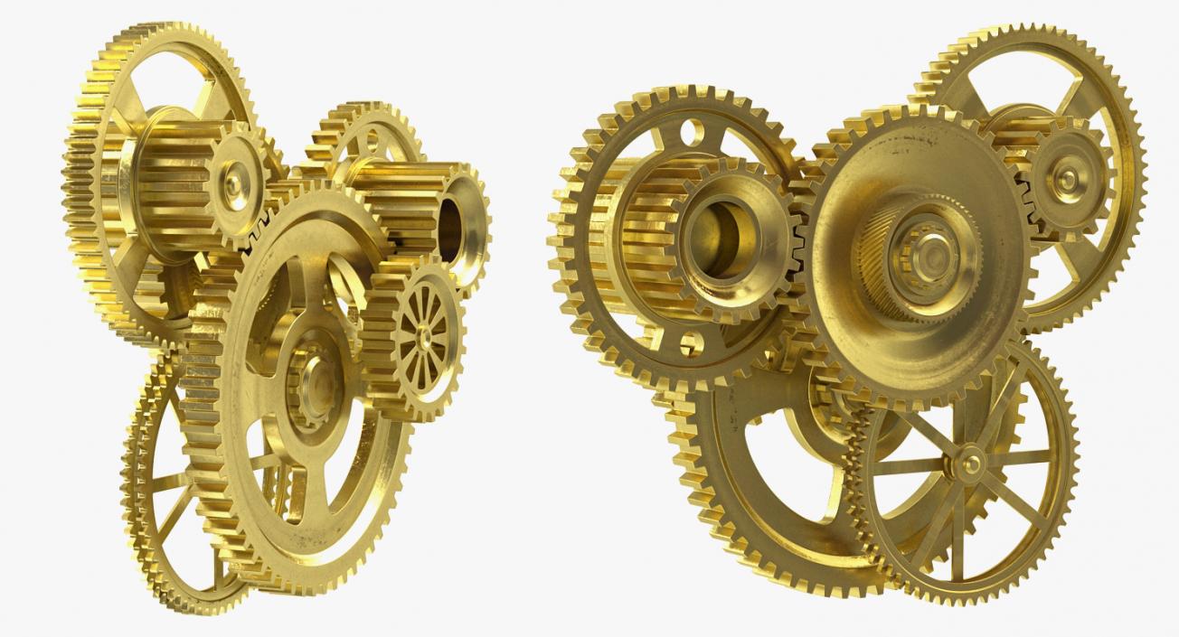 3D Abstract Gear Mechanism Brass Rigged