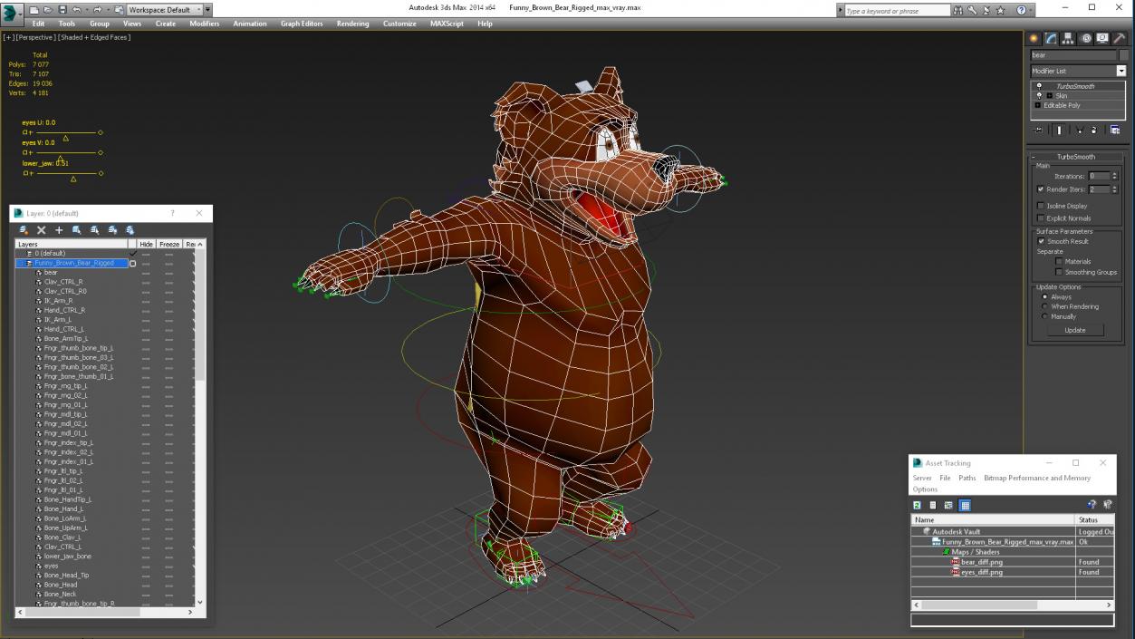 3D Funny Brown Bear Rigged model