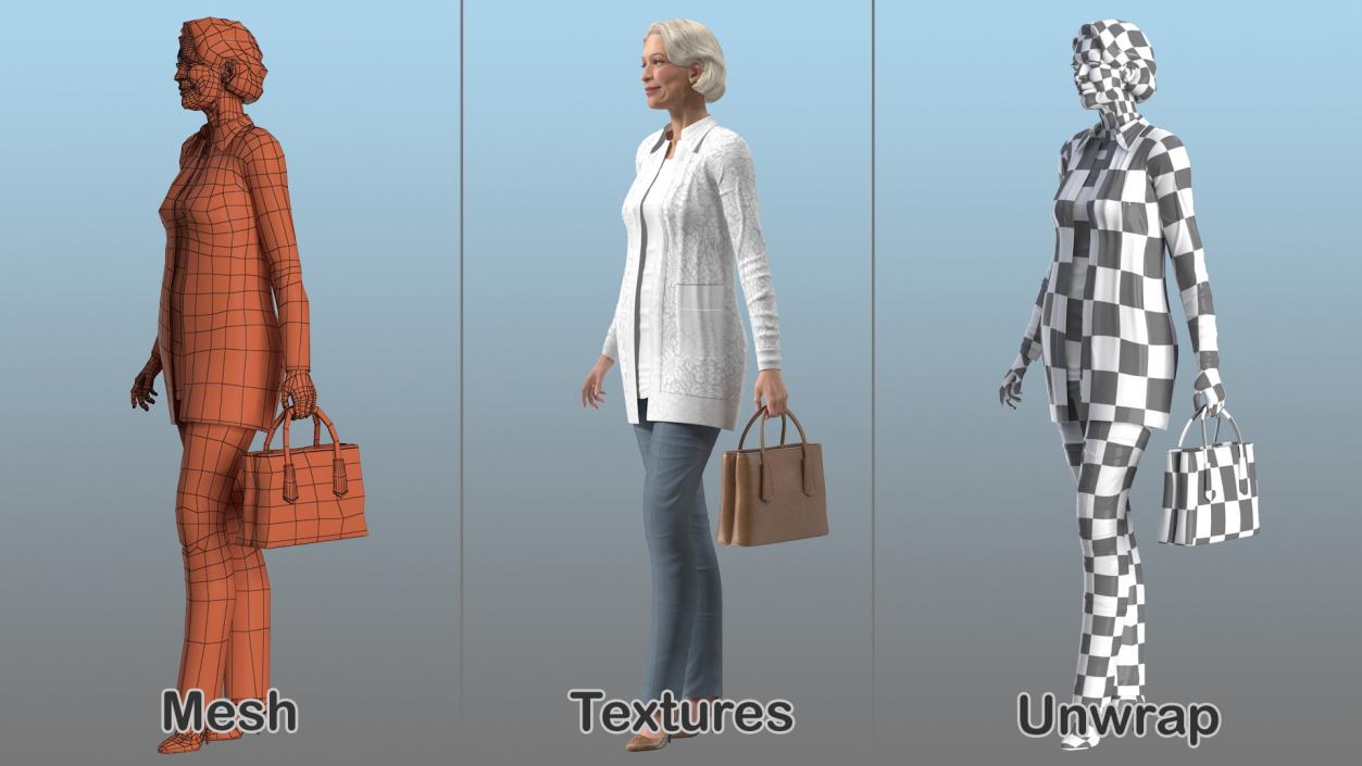 3D Elderly Woman wearing Casual Clothes