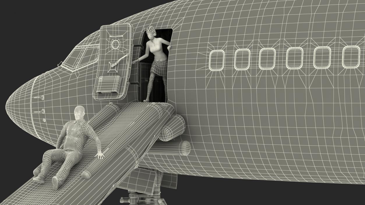 3D Airplane Evacuating People Rigged model