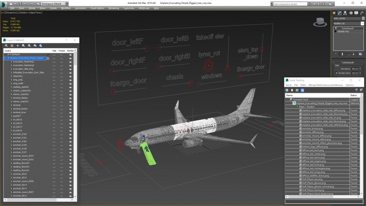 3D Airplane Evacuating People Rigged model