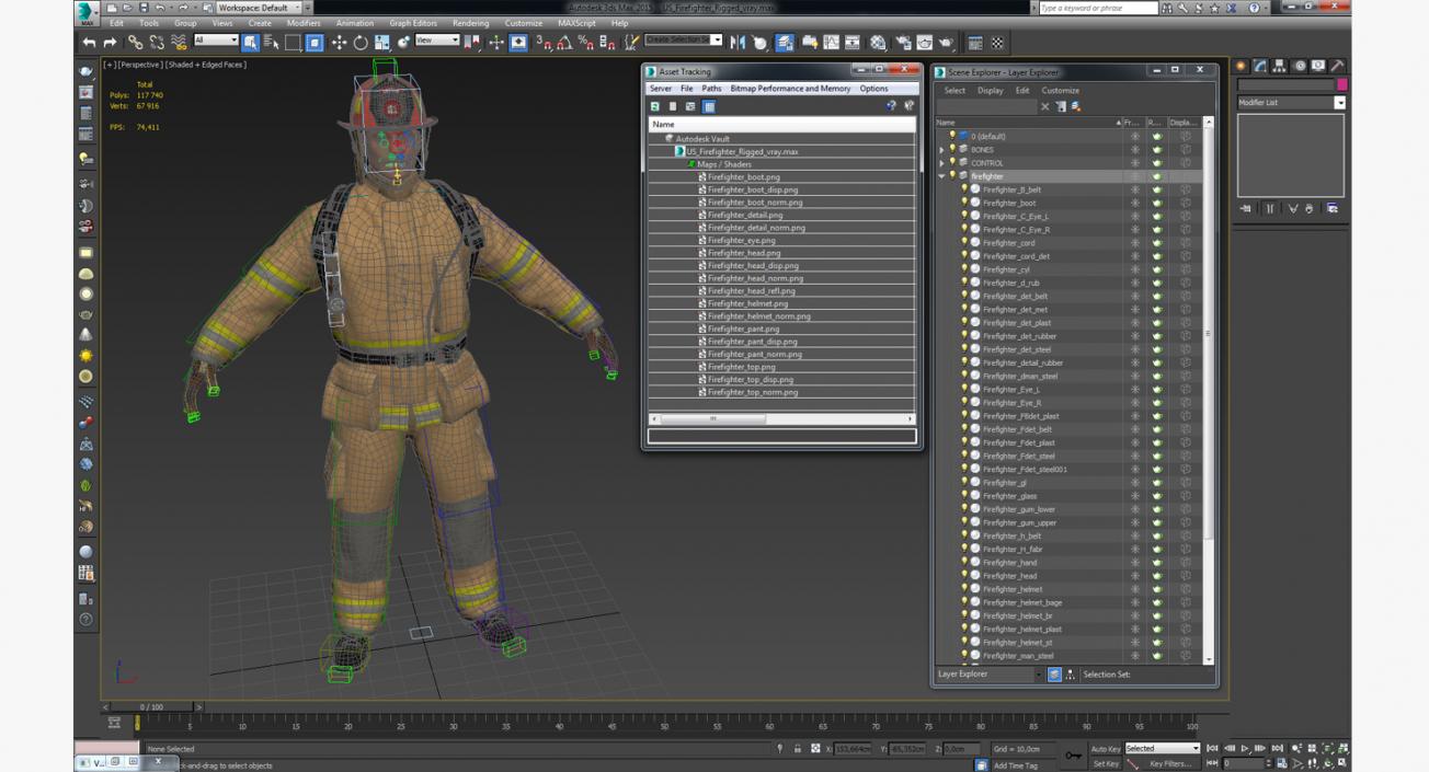 3D US Firefighter Rigged