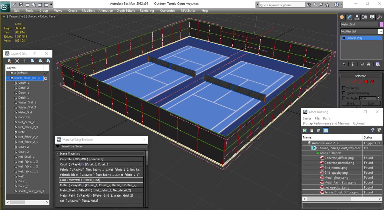 3D model Outdoor Tennis Court