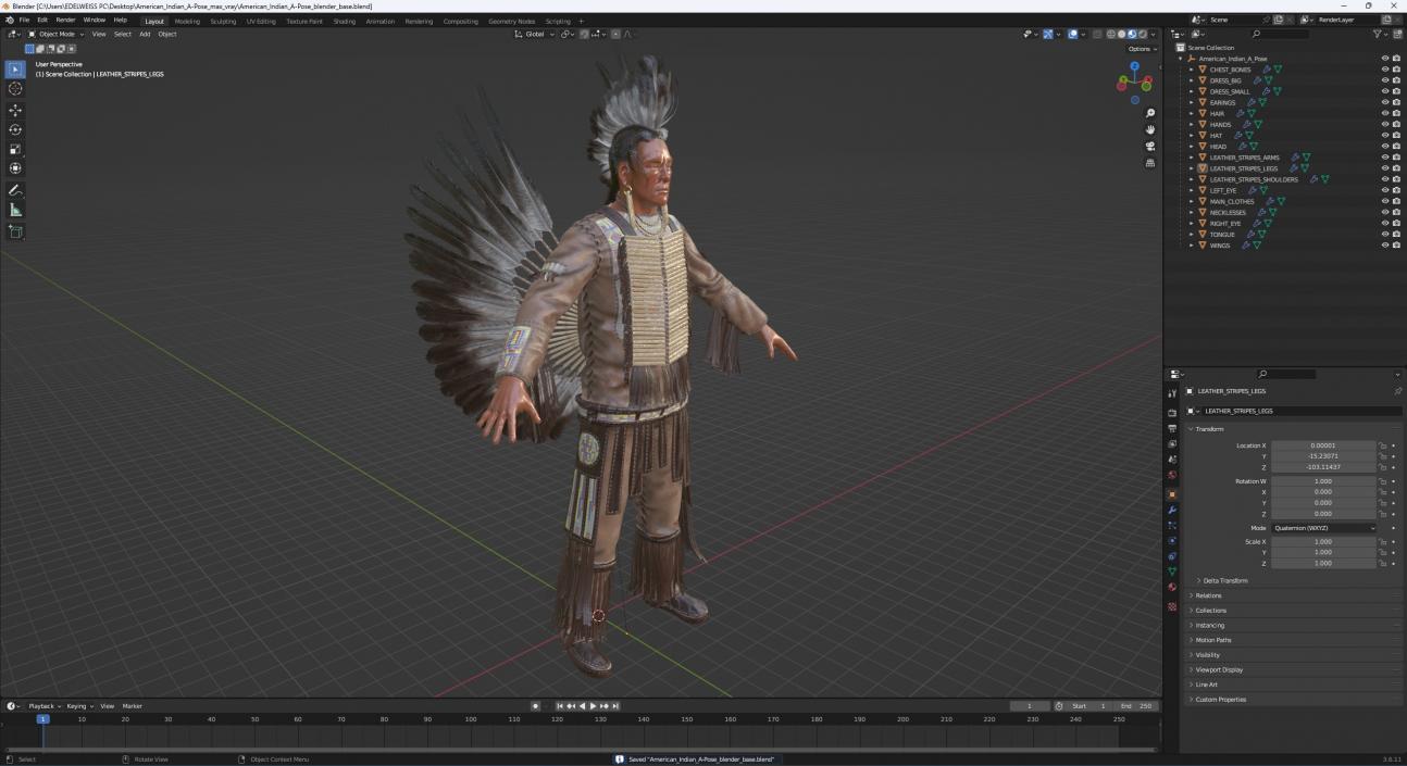 American Indian A-Pose 3D