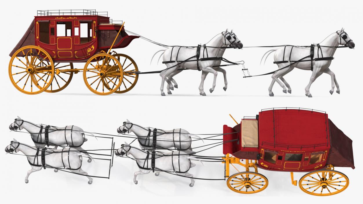 Four Horses with Stagecoach 3D