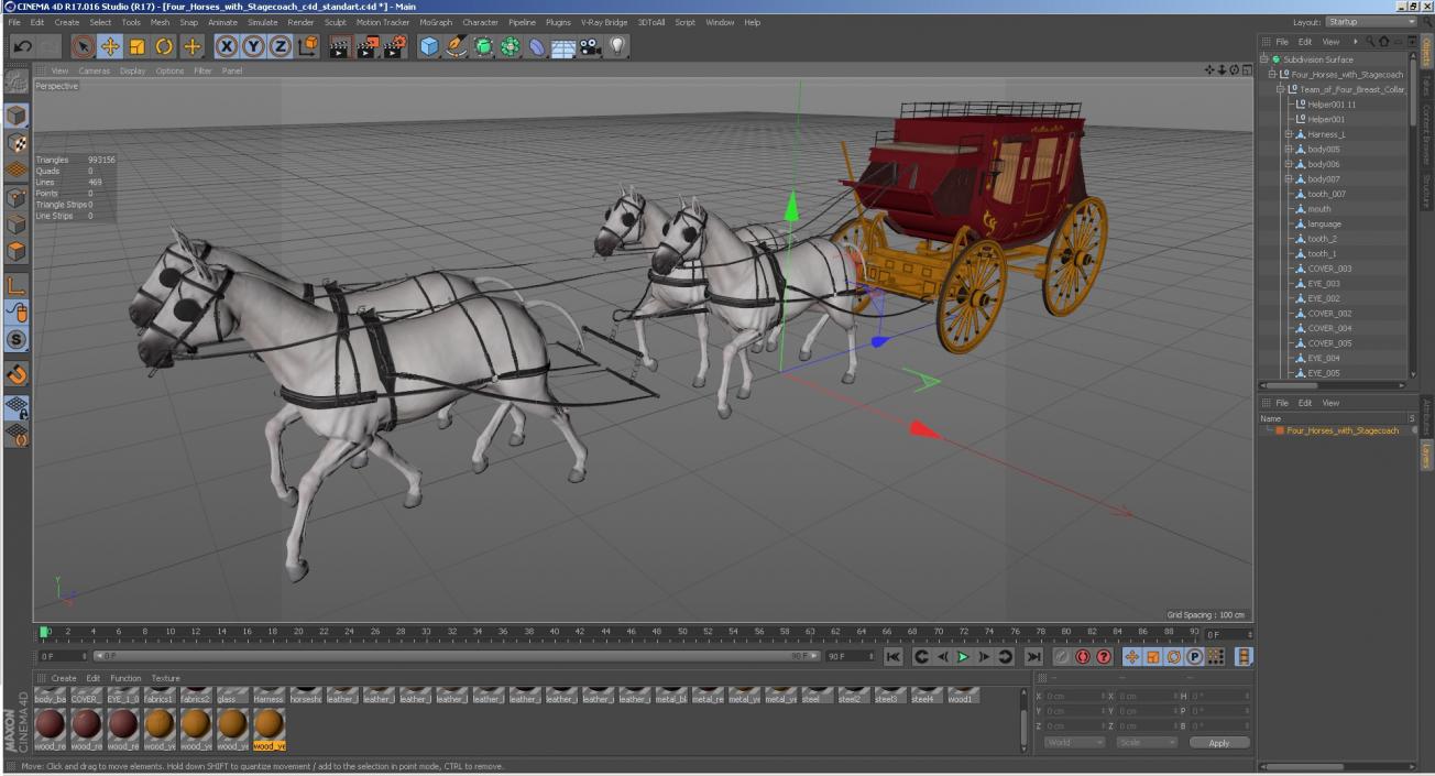 Four Horses with Stagecoach 3D