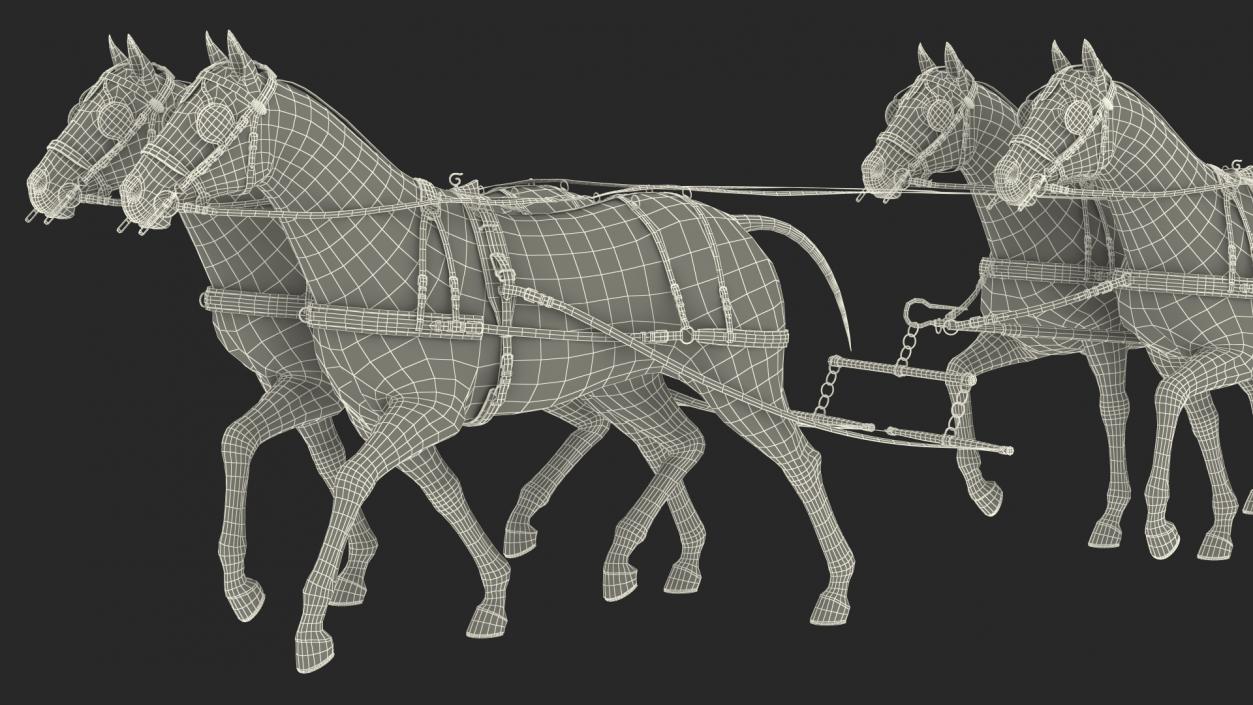 Four Horses with Stagecoach 3D