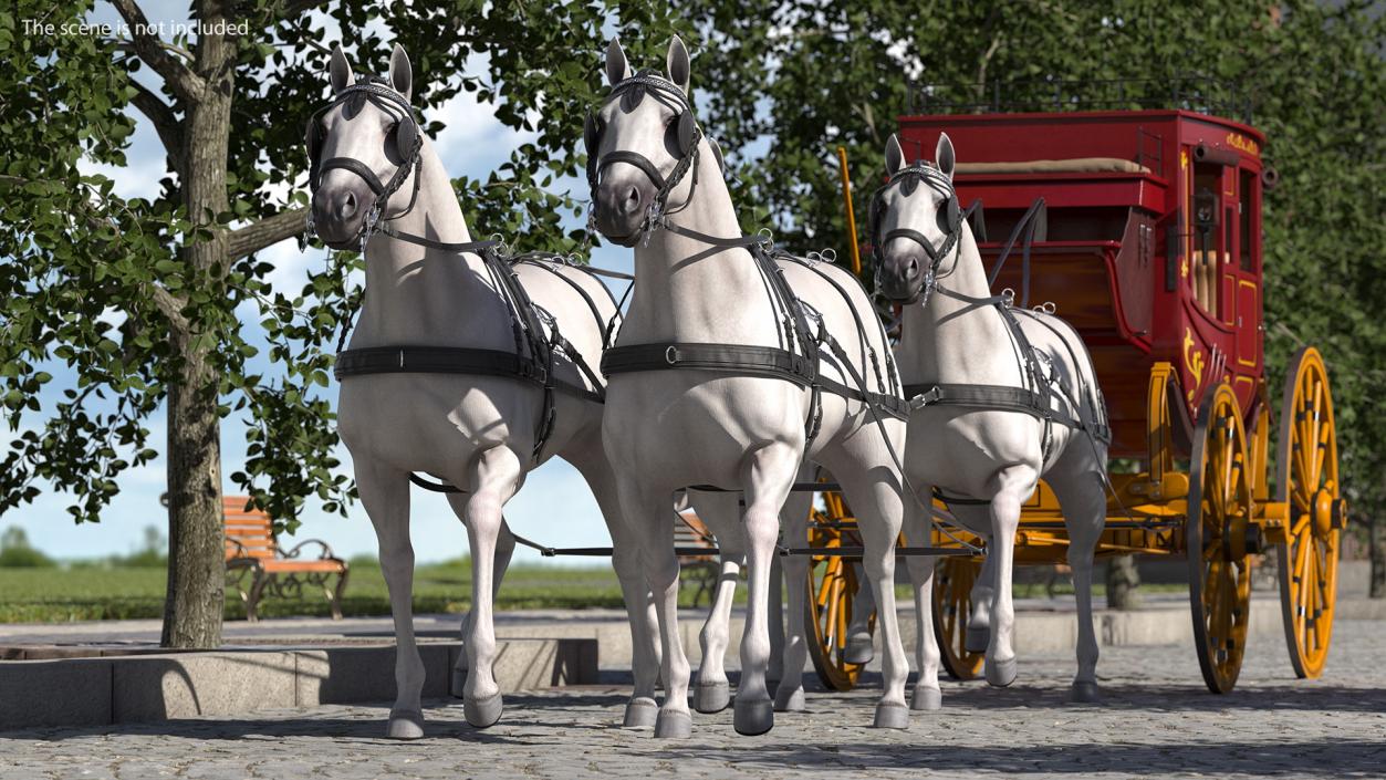 Four Horses with Stagecoach 3D