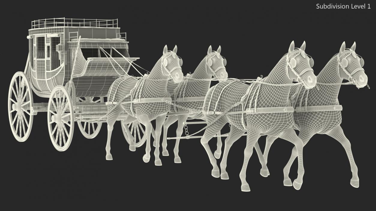 Four Horses with Stagecoach 3D