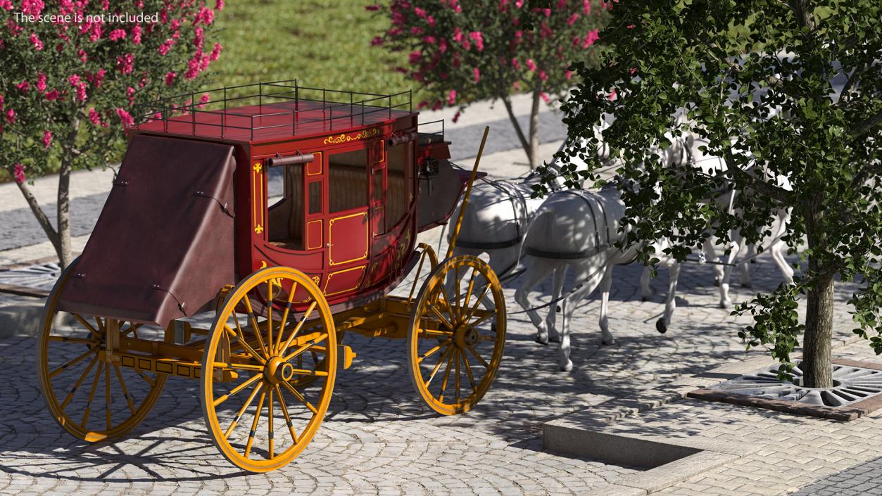 Four Horses with Stagecoach 3D