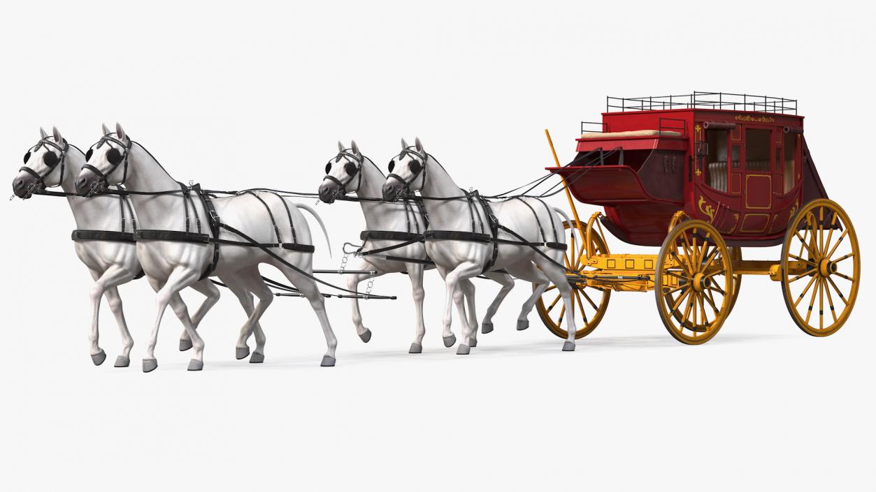 Four Horses with Stagecoach 3D