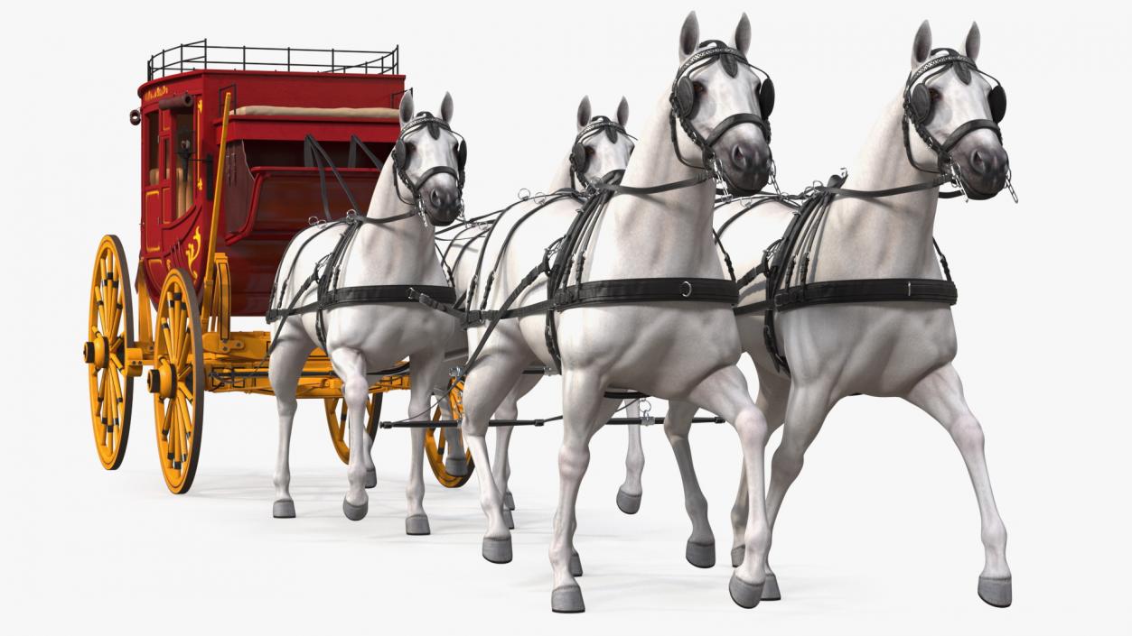 Four Horses with Stagecoach 3D